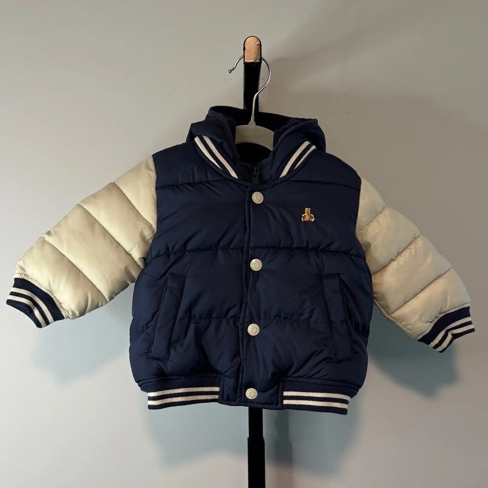 Baby GAP Navy and Cream Puffer Jacket Boys 12-18 Months EUC